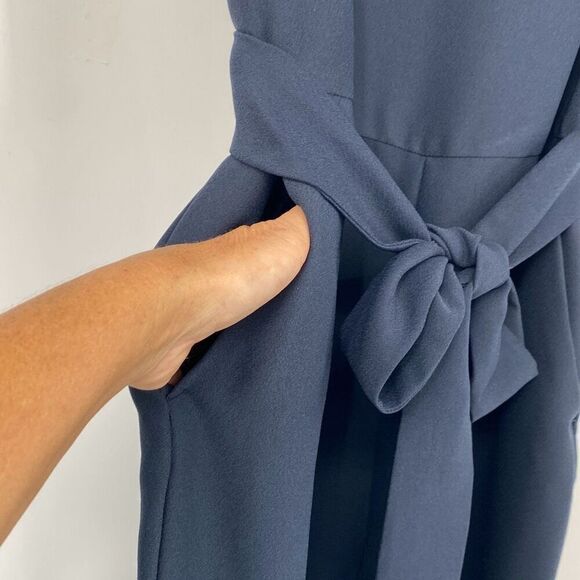 Banana Republic Tapered Leg Sleeveless Belted‎ Jumpsuit Preppy Pockets Navy 4 - Picture 7 of 16